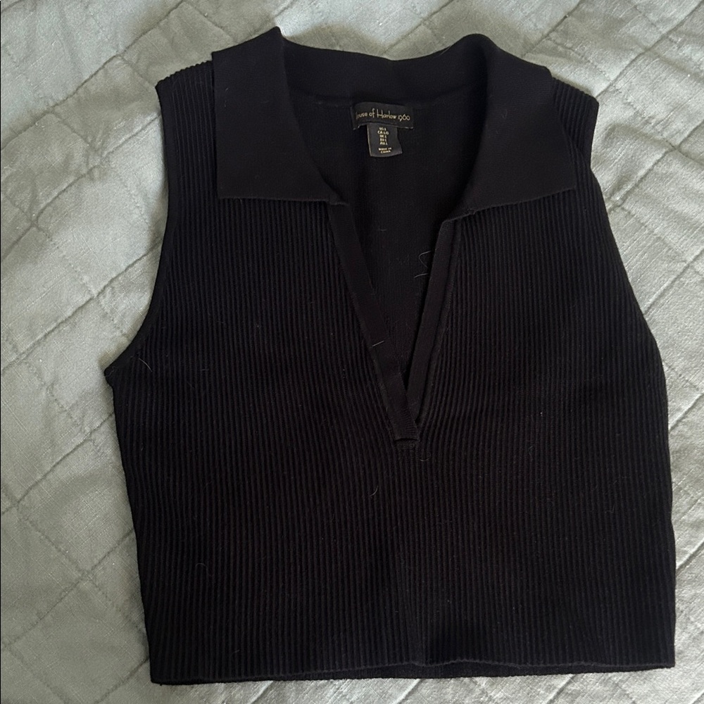 House of Harlow 1960 Black Ribbed Crop Top
